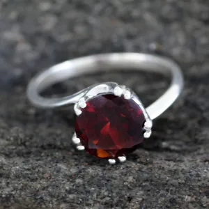 Sterling Silver and Garnet Solitaire Ring - Delhi Crown | NOVICA