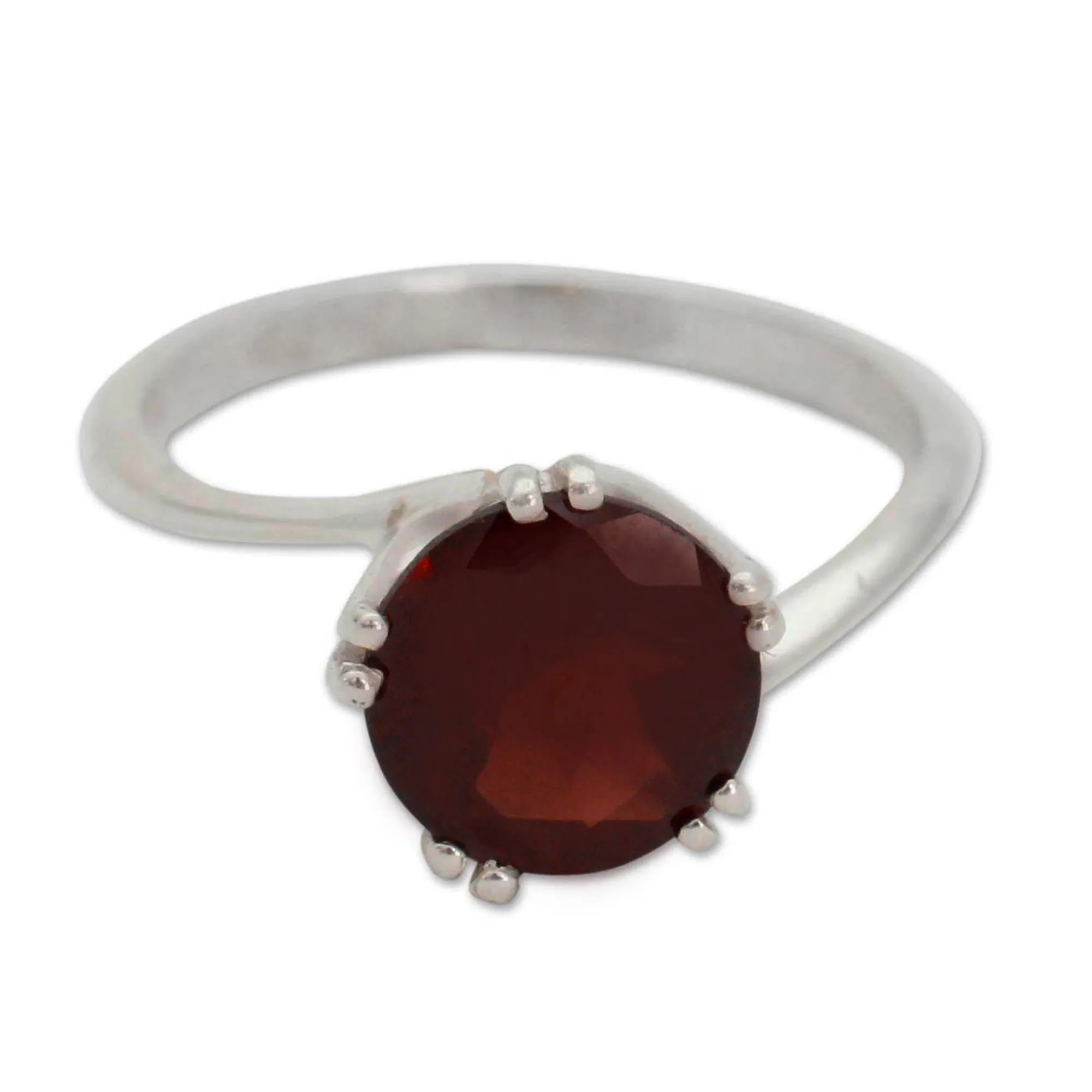 Sterling Silver and Garnet Solitaire Ring - Delhi Crown | NOVICA