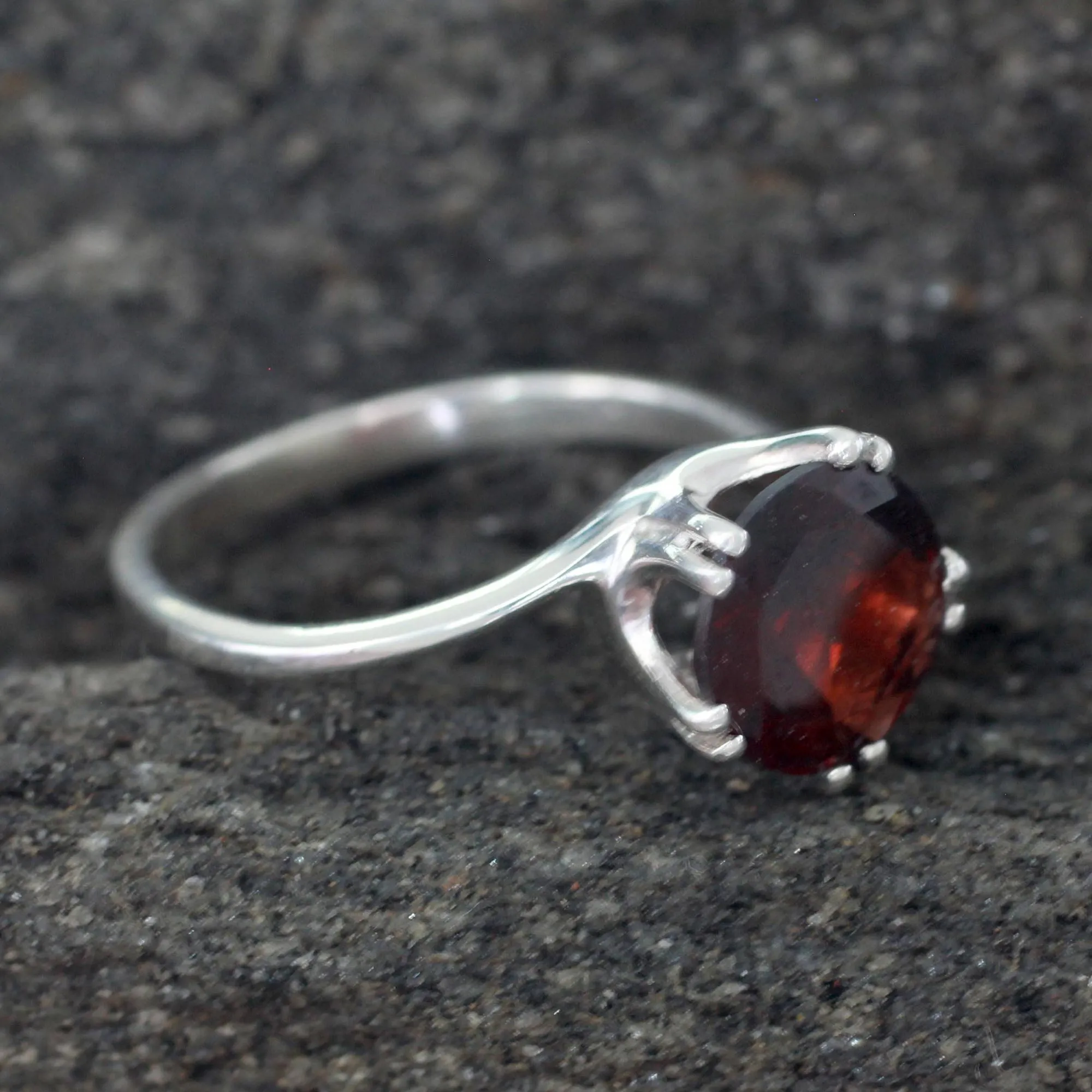Sterling Silver and Garnet Solitaire Ring - Delhi Crown | NOVICA