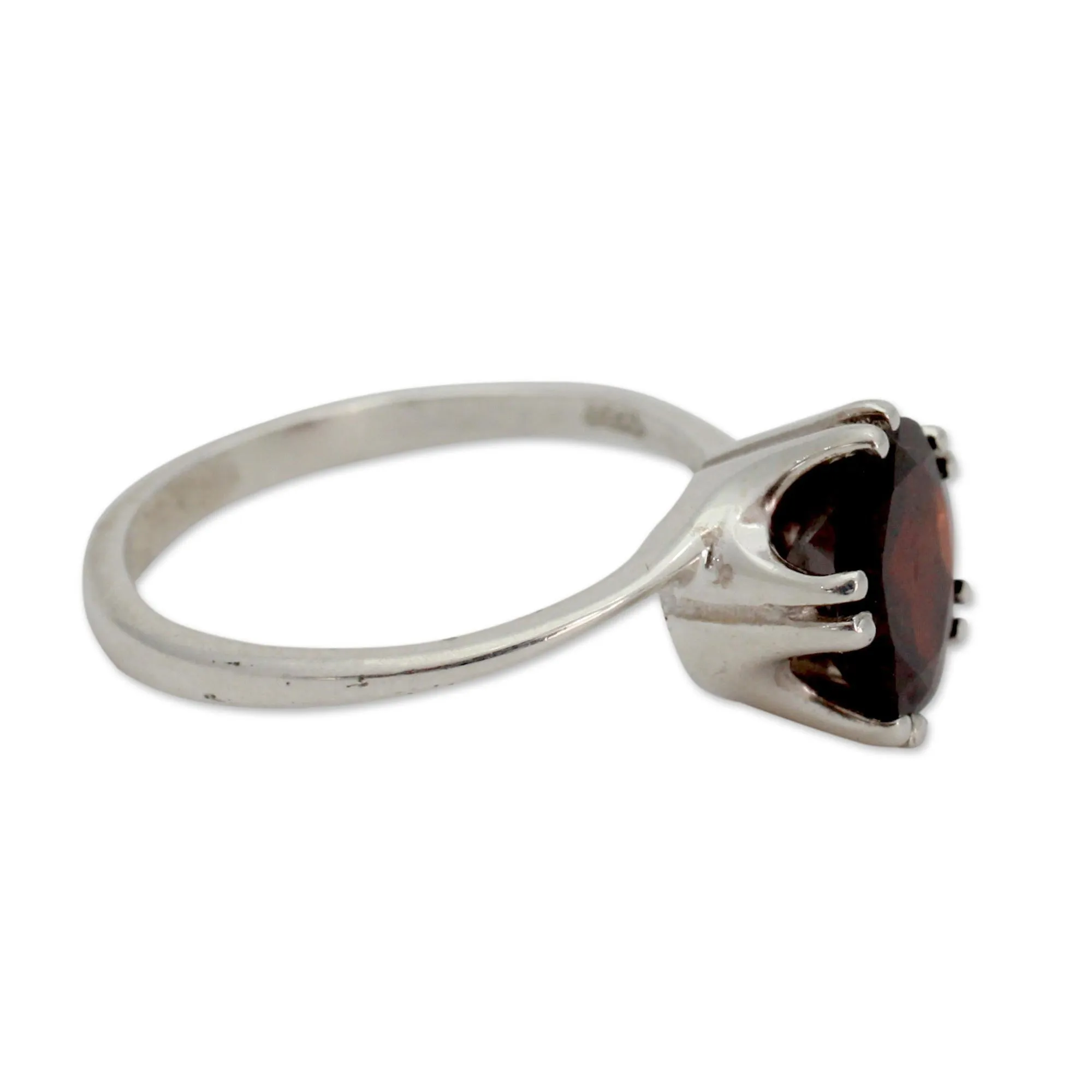 Sterling Silver and Garnet Solitaire Ring - Delhi Crown | NOVICA