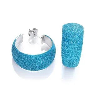 Sterling Silver Blue Moondust Half Hoop Earrings