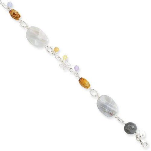 Sterling Silver Botswana Agate Labradorite  Crystal Bracelet