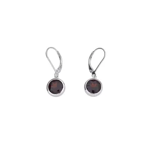 Sterling Silver Brilliant Cut Garnet Drop Earrings