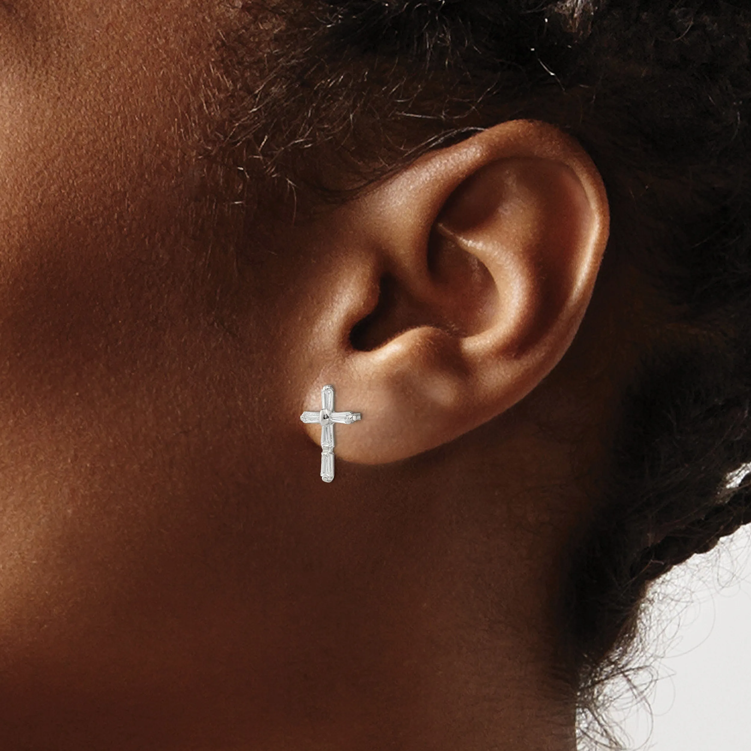 Sterling Silver C.Z Diamond Cross Post Earrings