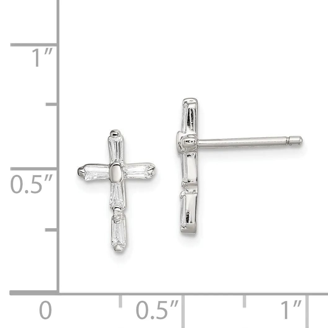 Sterling Silver C.Z Diamond Cross Post Earrings