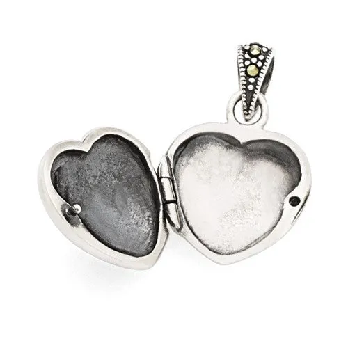 Sterling Silver Red Enamel & Marcasite Heart Locket