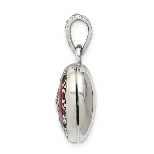 Sterling Silver Red Enamel & Marcasite Heart Locket