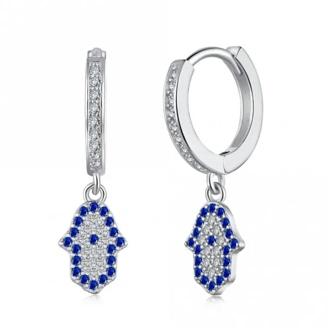 Sterling Silver Rhodium Plated Hand Of Fatima Hoop Earrings ERLE084