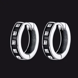 Sterling Silver Rivet Huggie Hoop Earrings For Men