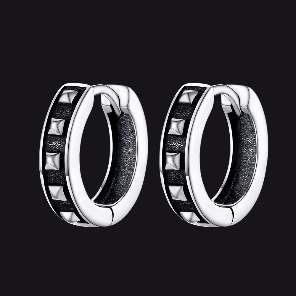 Sterling Silver Rivet Huggie Hoop Earrings For Men