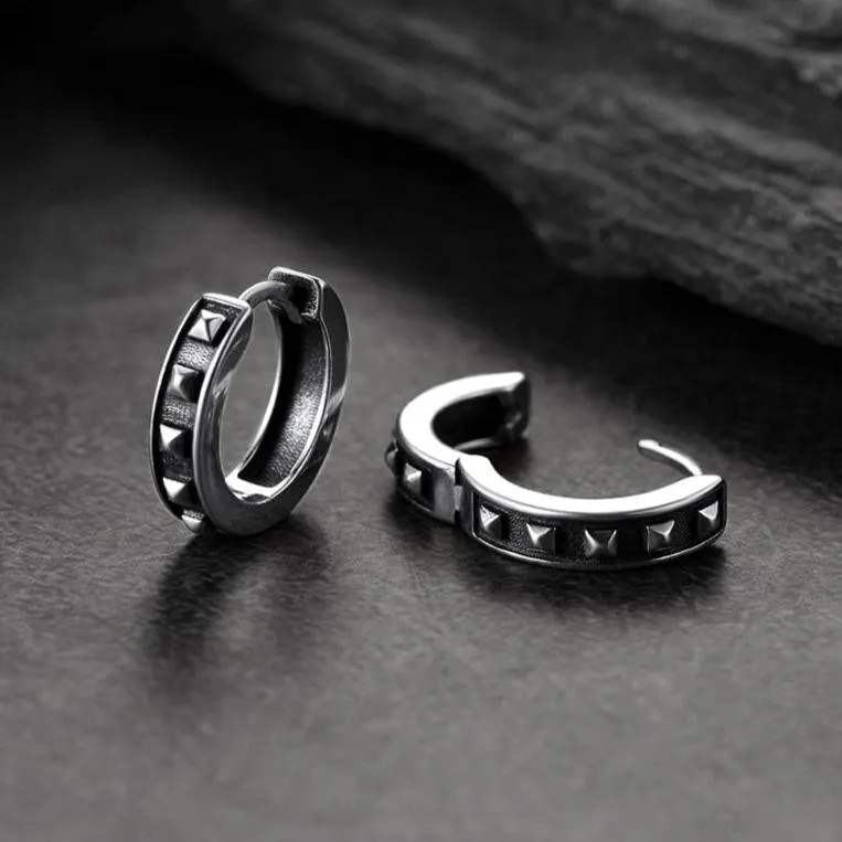 Sterling Silver Rivet Huggie Hoop Earrings For Men