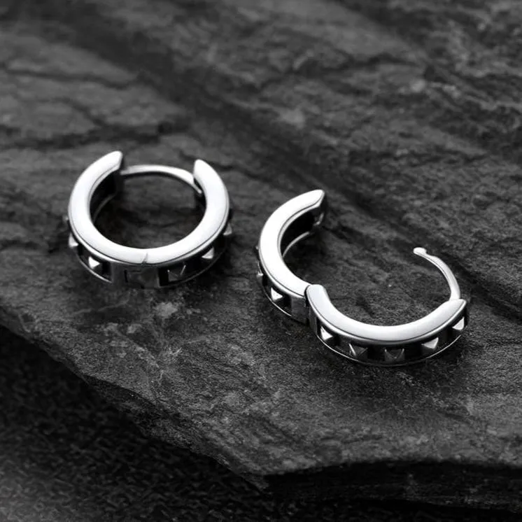 Sterling Silver Rivet Huggie Hoop Earrings For Men