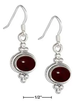 Sterling Silver Set 16" Beaded Liquid Silver Framed Oval Garnet Necklace & Earrings