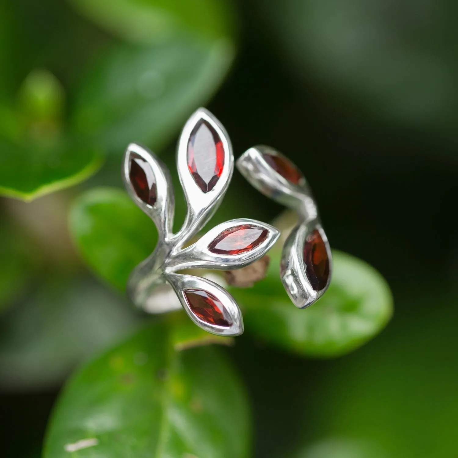 Sterling Silver Wrap Around Marquise Garnet Ring