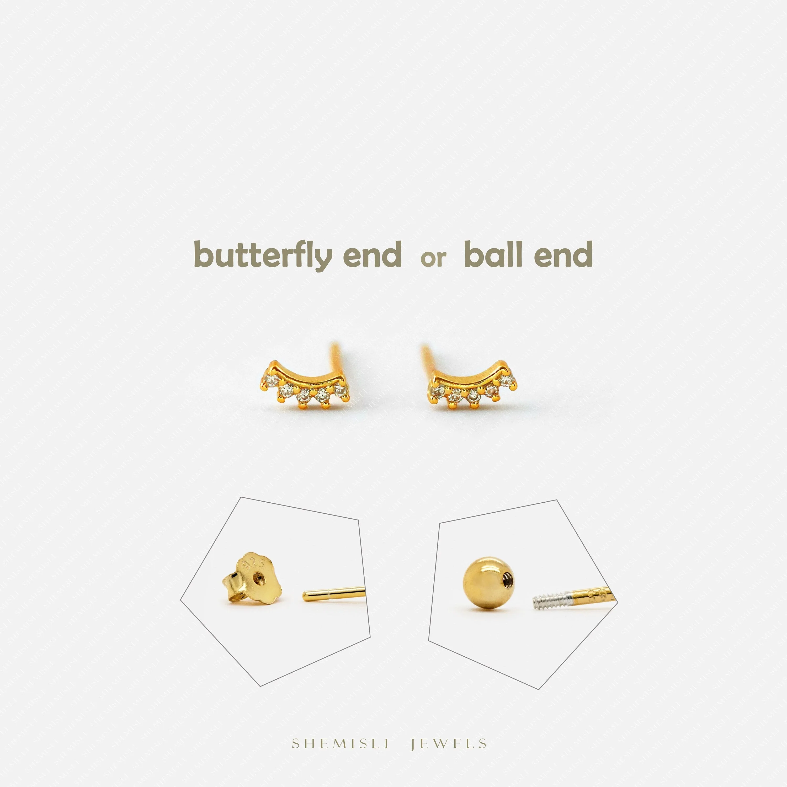Super Tiny Climber Earrings,  Unisex, Gold, Silver SHEMISLI - SS078 Butterfly End, SS769 Screw Ball End (Type A) LR