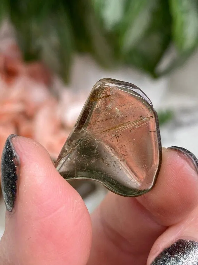 Tumbled Rutile in Smoky Quartz