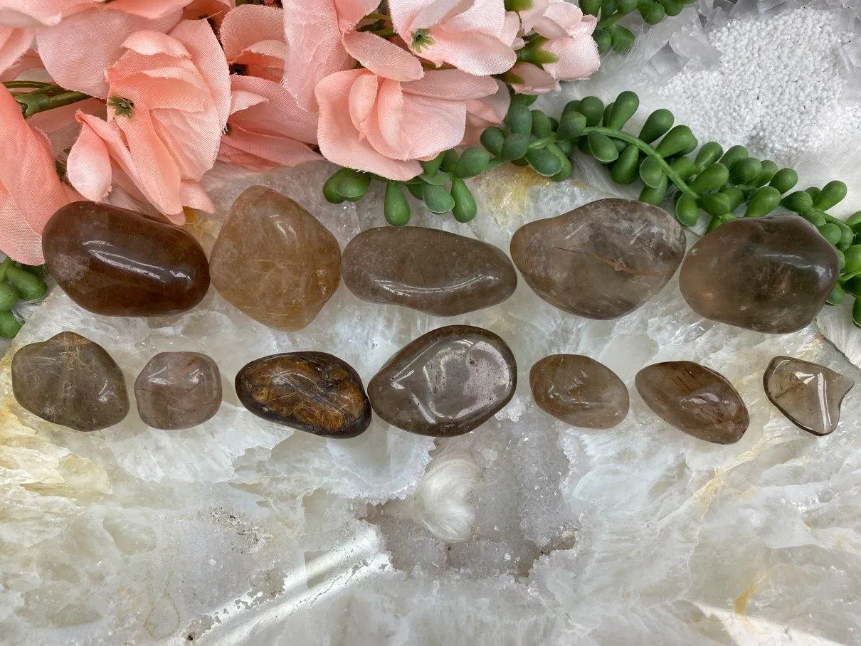Tumbled Rutile in Smoky Quartz
