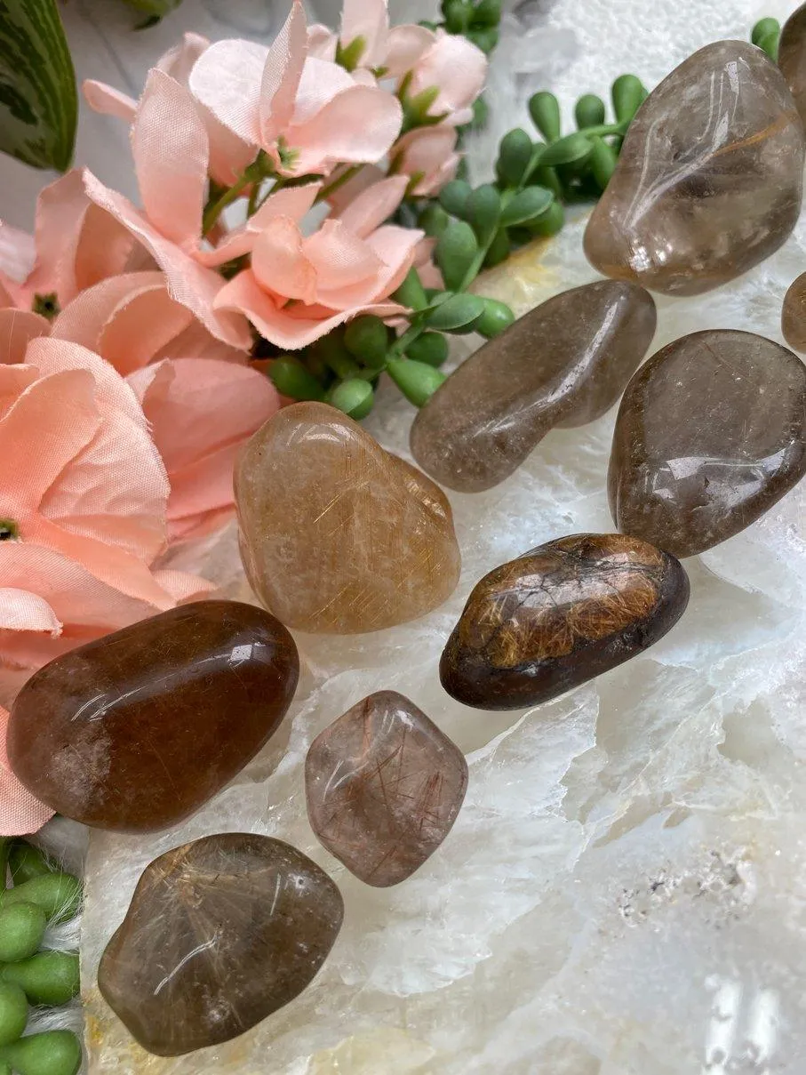 Tumbled Rutile in Smoky Quartz