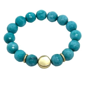 Turquoise Jade Stretch Bracelet With Gold Nugget