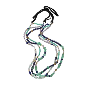 Two Strand Lapis, Moonstone, And Amethyst Bead Necklace