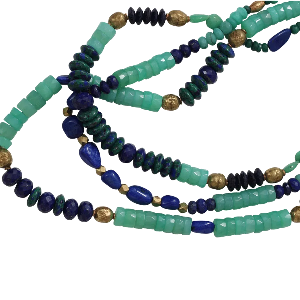 Two Strand Lapis, Moonstone, And Amethyst Bead Necklace