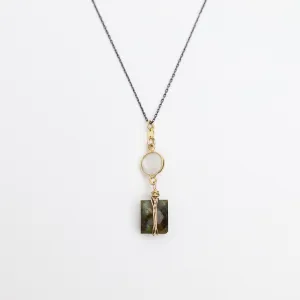 Two Tone Moonstone & Labradorite Rectangle Necklace