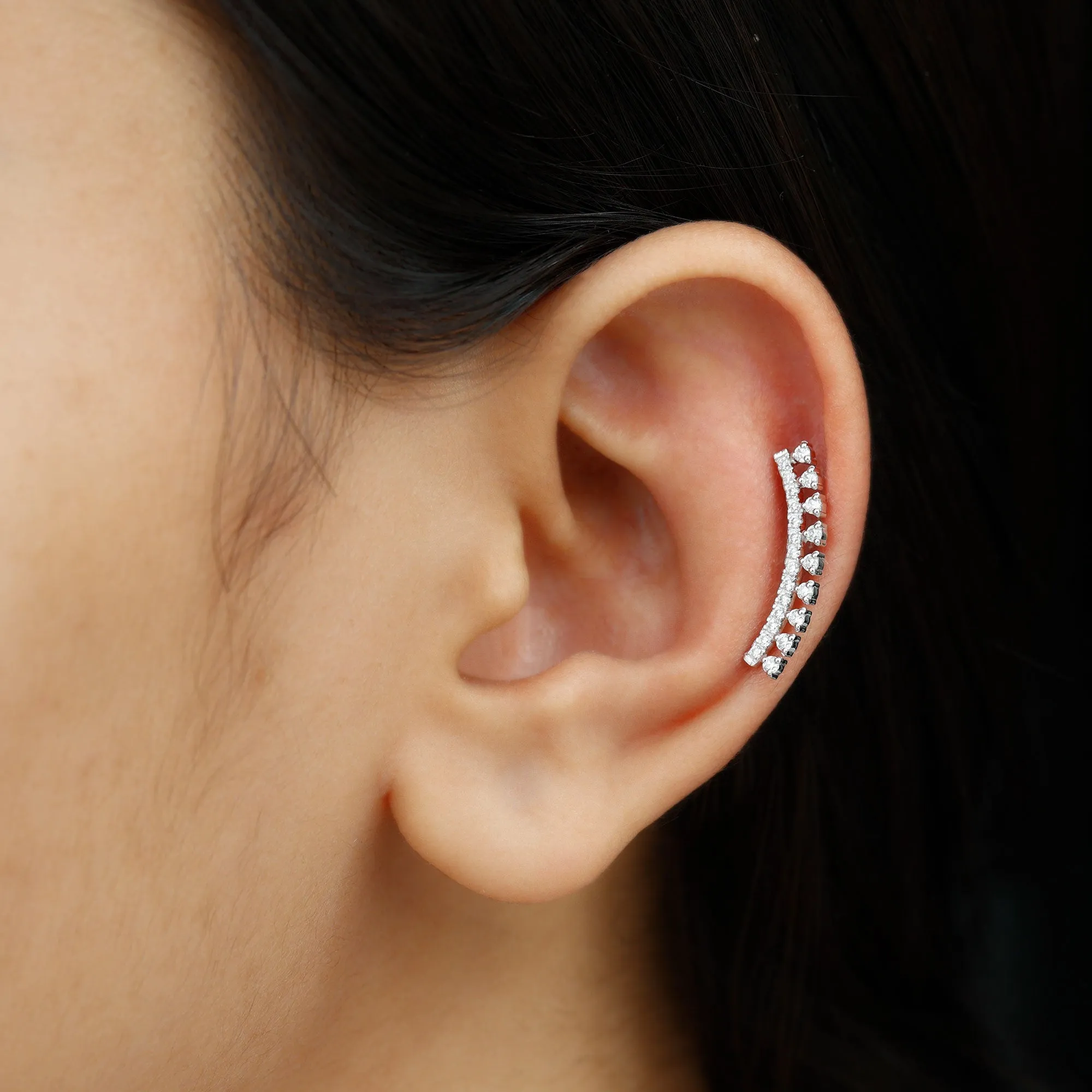 Unique Certified Moissanite Curved Crawler Earring