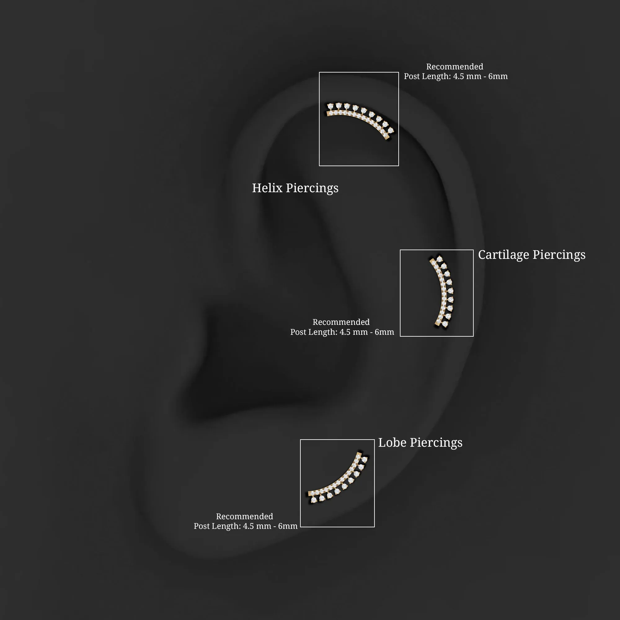 Unique Certified Moissanite Curved Crawler Earring