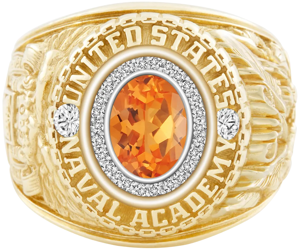 USNA Class Ring Mod™ with Spessartite Garnet Centerpiece and Diamond Dividers
