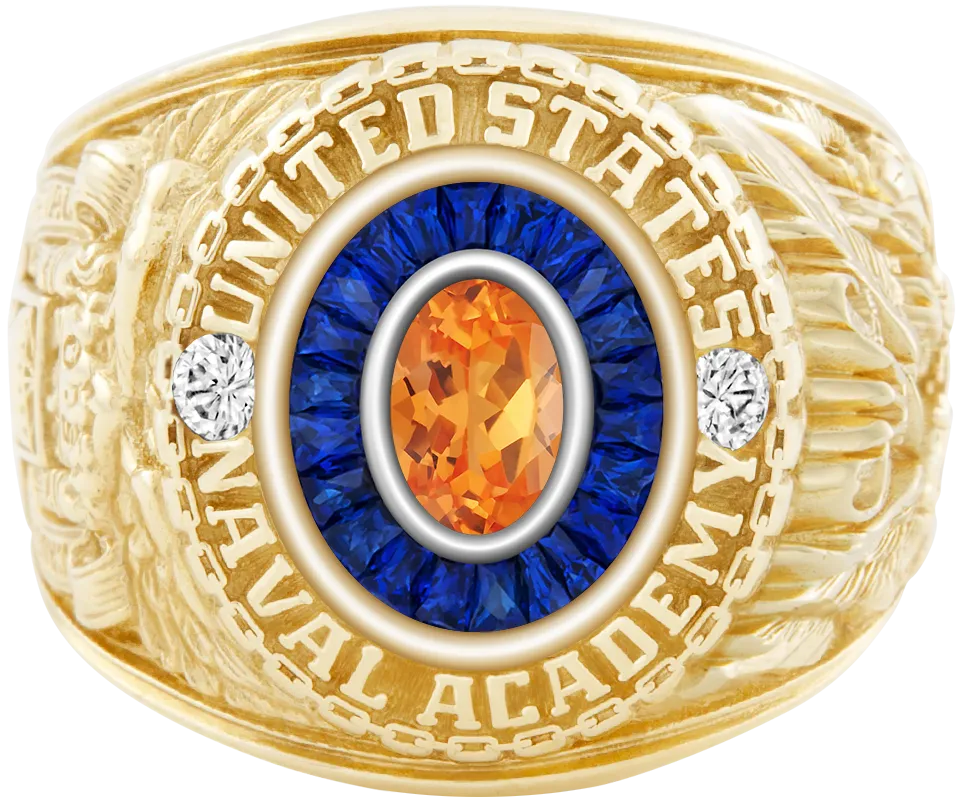 USNA Class Ring Mod™ with Spessartite Garnet Centerpiece and Diamond Dividers