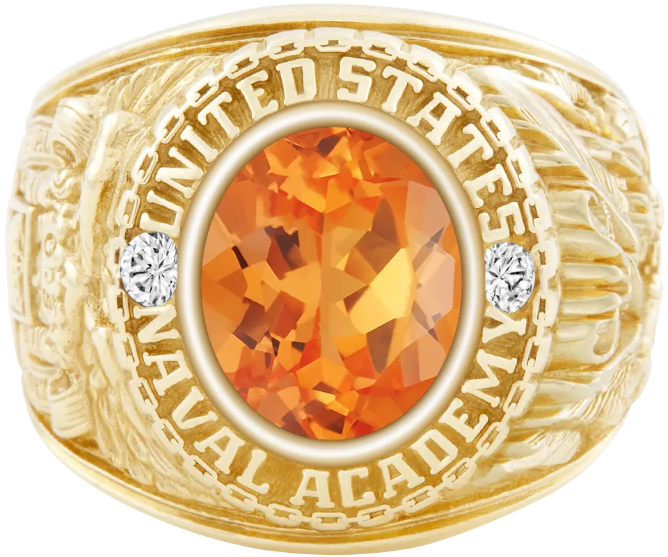 USNA Class Ring Mod™ with Spessartite Garnet Centerpiece and Diamond Dividers