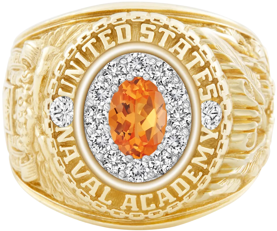 USNA Class Ring Mod™ with Spessartite Garnet Centerpiece and Diamond Dividers