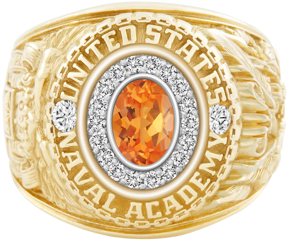 USNA Class Ring Mod™ with Spessartite Garnet Centerpiece and Diamond Dividers