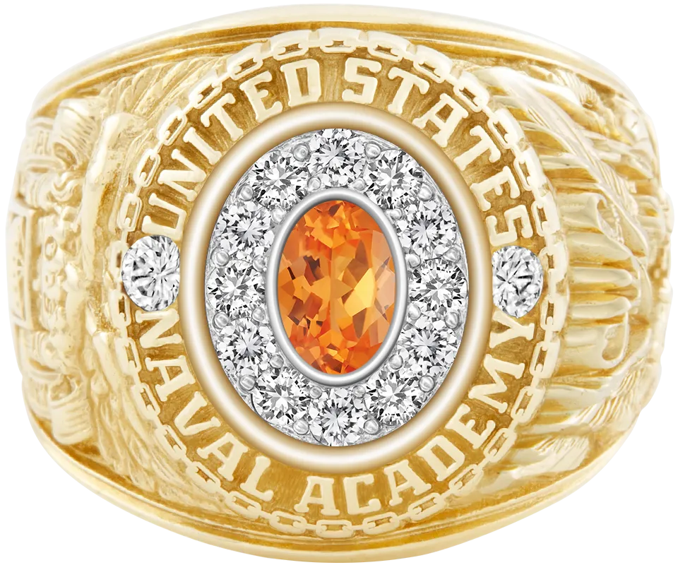 USNA Class Ring Mod™ with Spessartite Garnet Centerpiece and Diamond Dividers