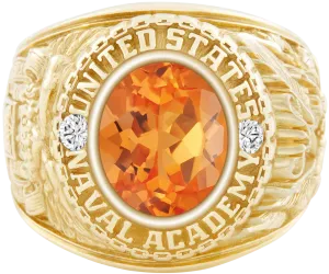 USNA Class Ring Mod™ with Spessartite Garnet Centerpiece and Diamond Dividers