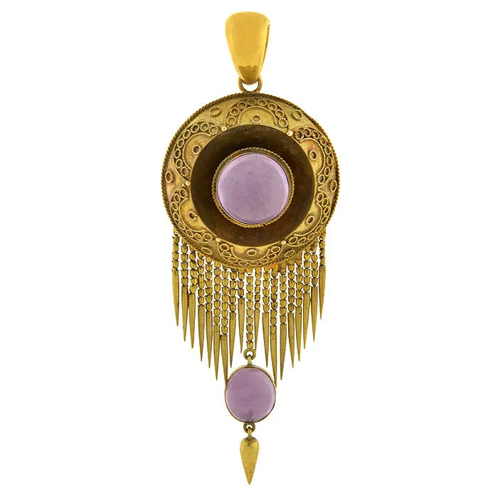 Victorian 15kt & Amethyst Etruscan Foxtail Pendant/Locket