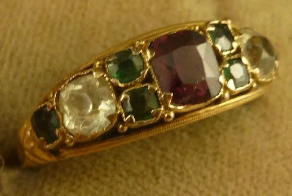 Victorian Almandine Garnet Green Garnet And Paste 15Ct Ring