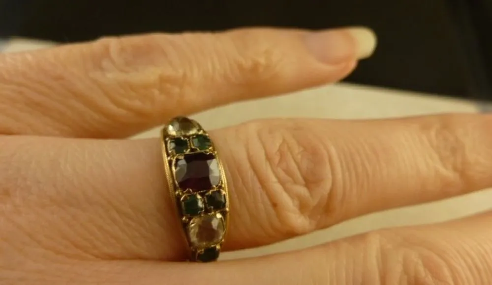Victorian Almandine Garnet Green Garnet And Paste 15Ct Ring