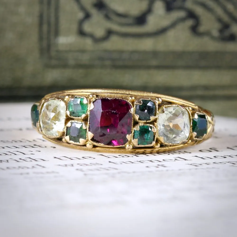 Victorian Almandine Garnet Green Garnet And Paste 15Ct Ring