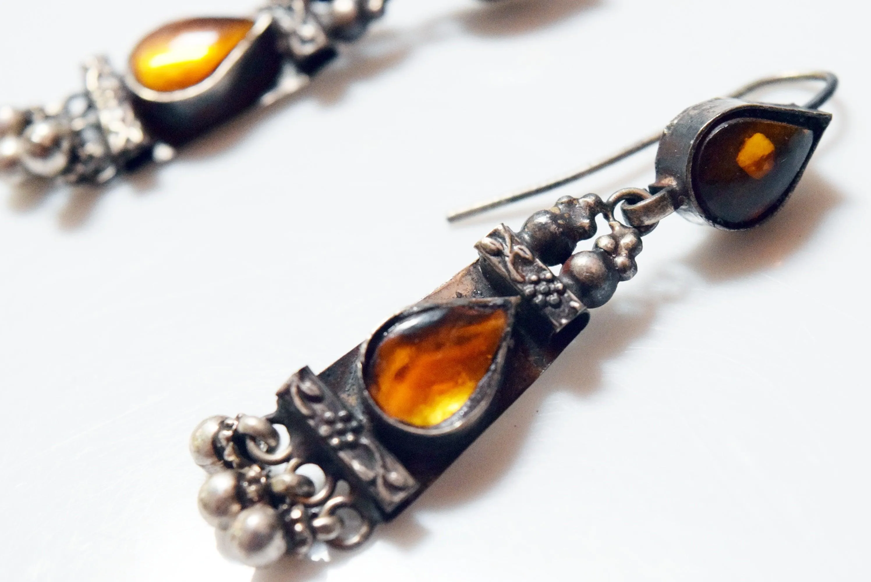 Vintage Indian Silver Earrings with Yellow Glass