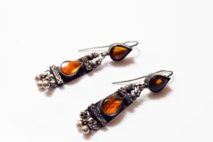 Vintage Indian Silver Earrings with Yellow Glass