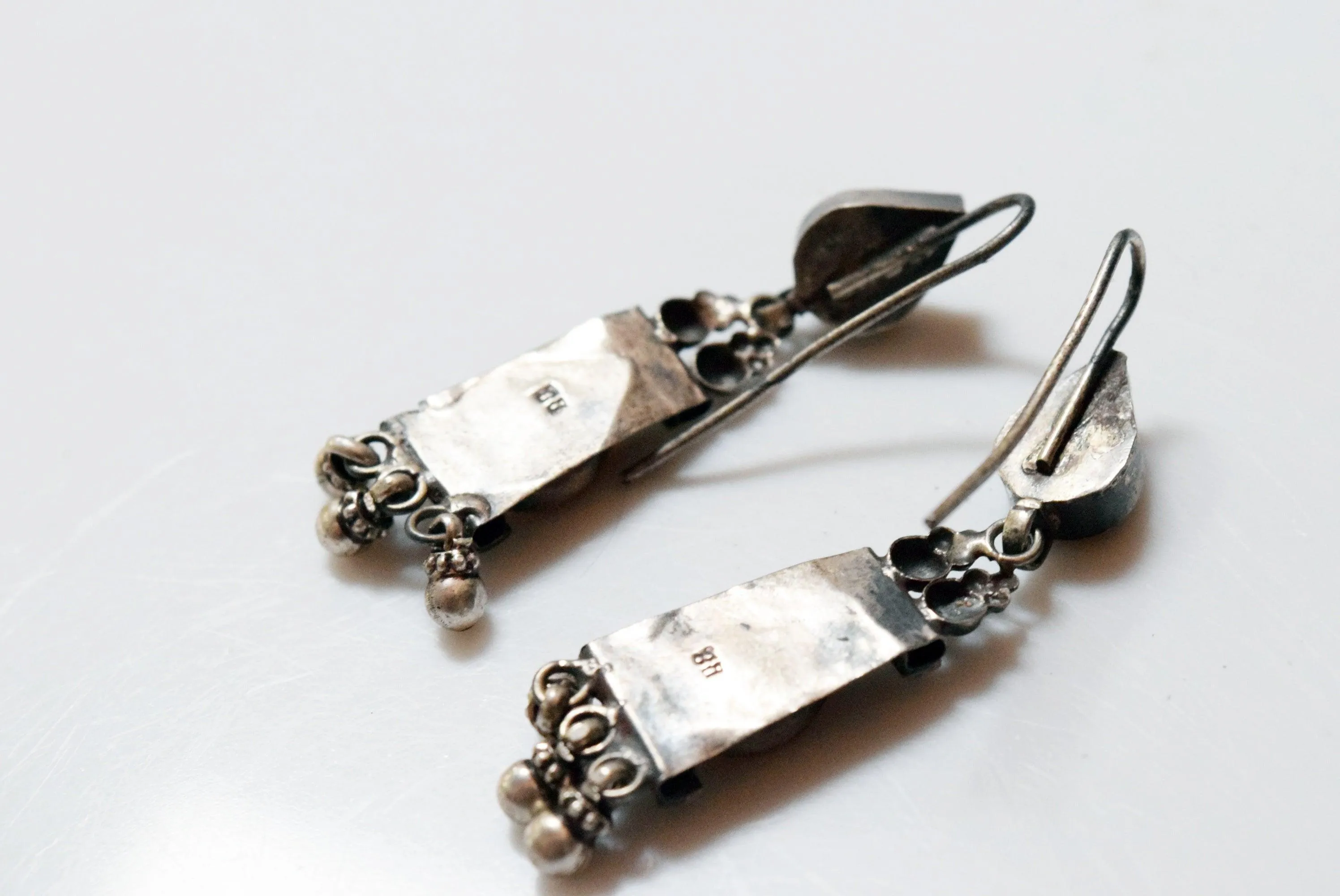 Vintage Indian Silver Earrings with Yellow Glass