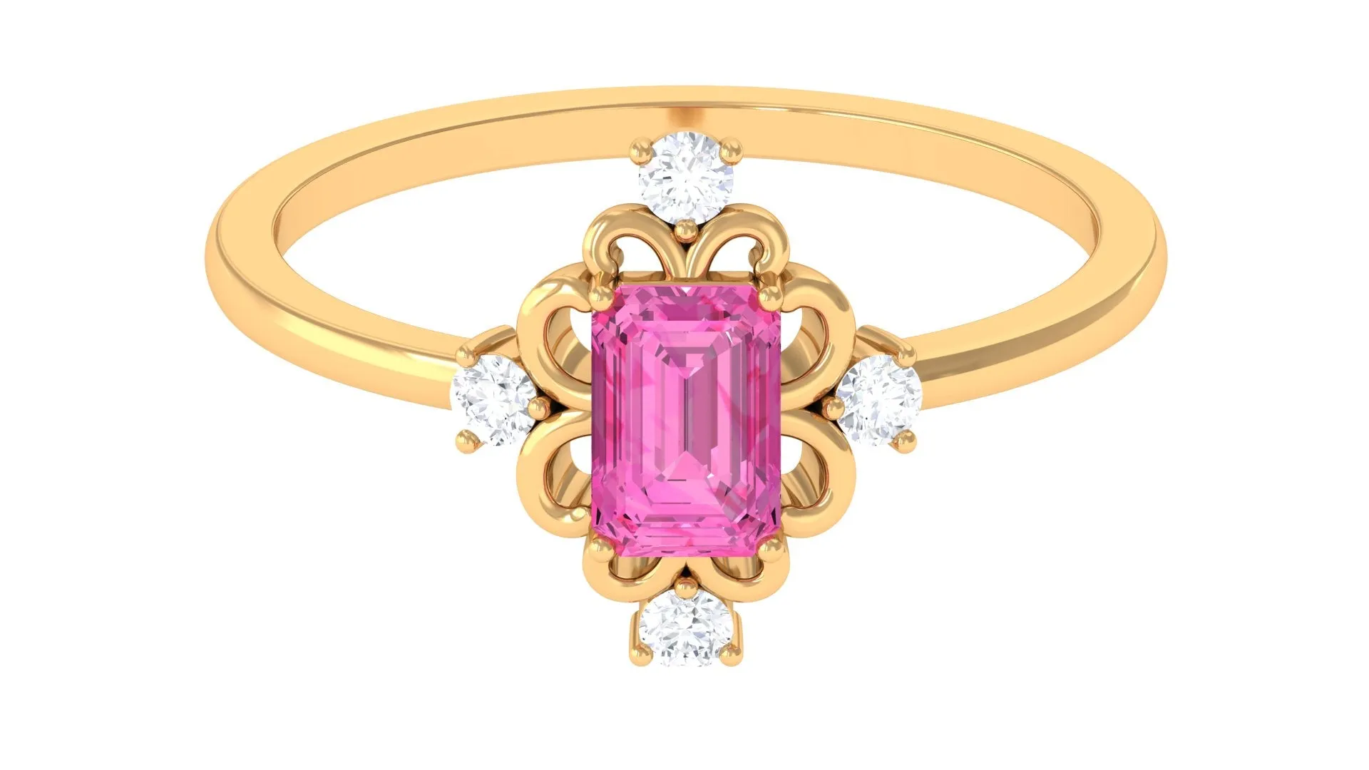 Vintage Inspired Pink Sapphire Solitaire Ring with Moissanite