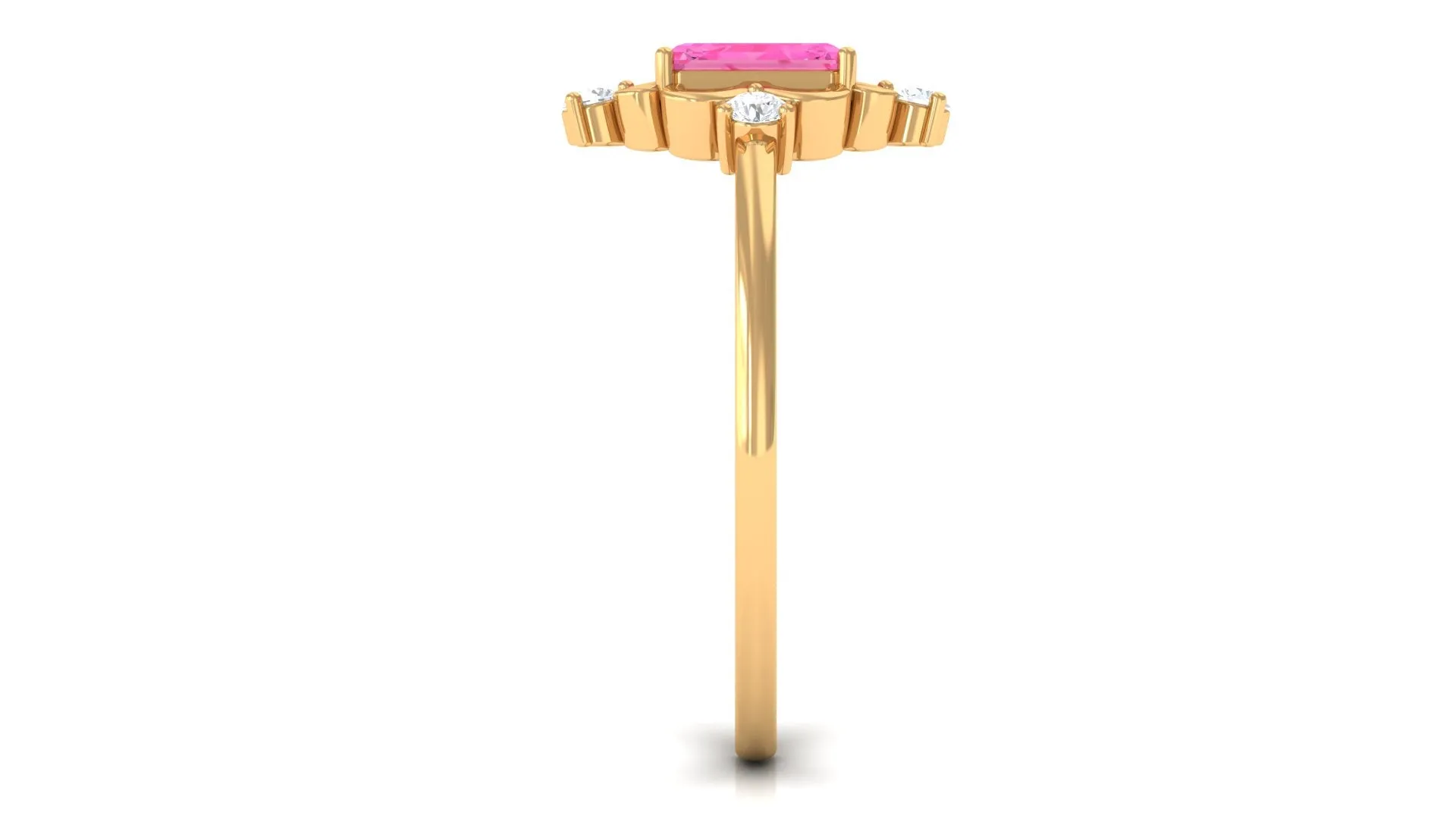 Vintage Inspired Pink Sapphire Solitaire Ring with Moissanite