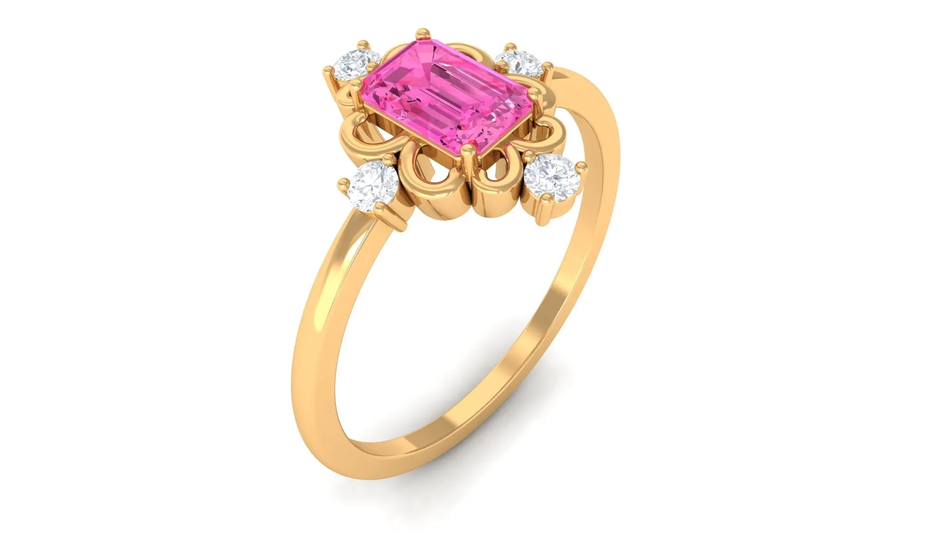 Vintage Inspired Pink Sapphire Solitaire Ring with Moissanite