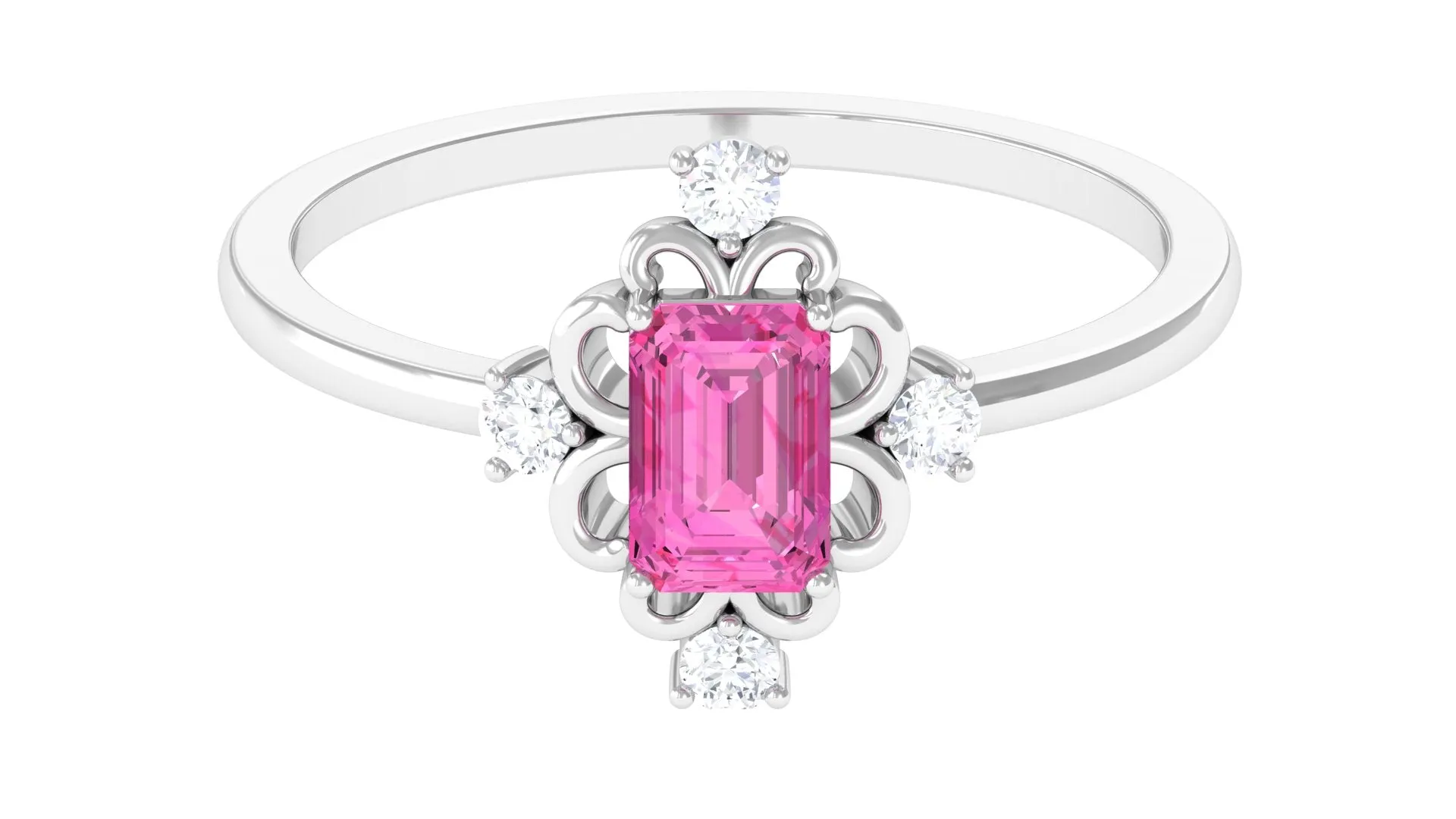 Vintage Inspired Pink Sapphire Solitaire Ring with Moissanite