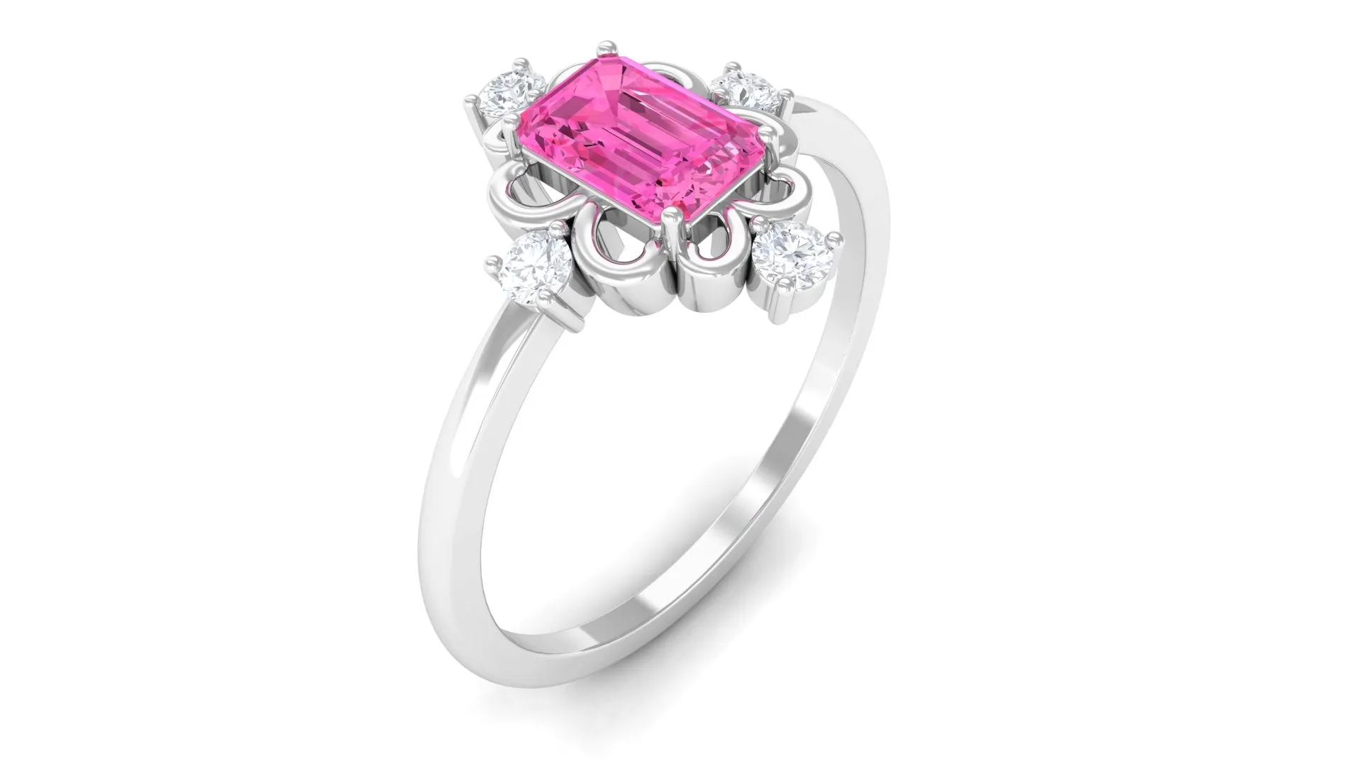 Vintage Inspired Pink Sapphire Solitaire Ring with Moissanite