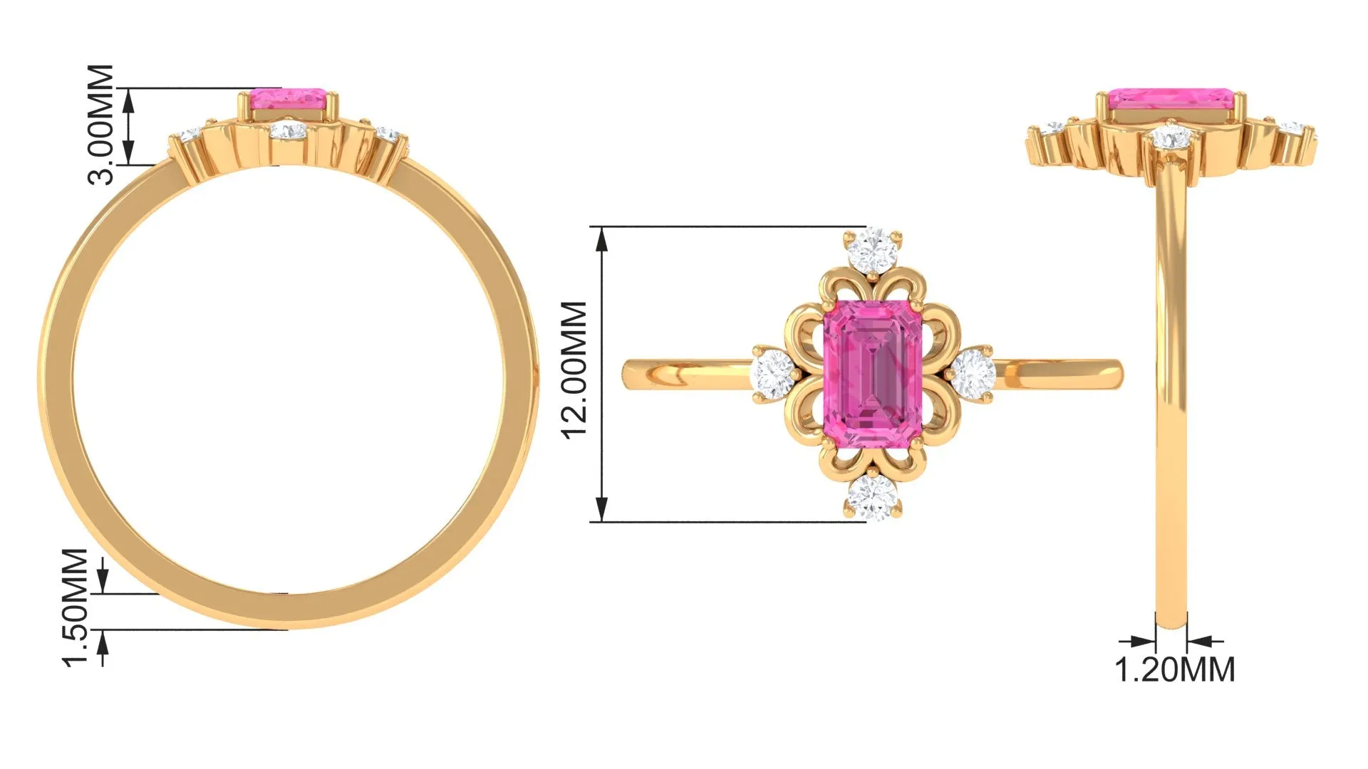 Vintage Inspired Pink Sapphire Solitaire Ring with Moissanite