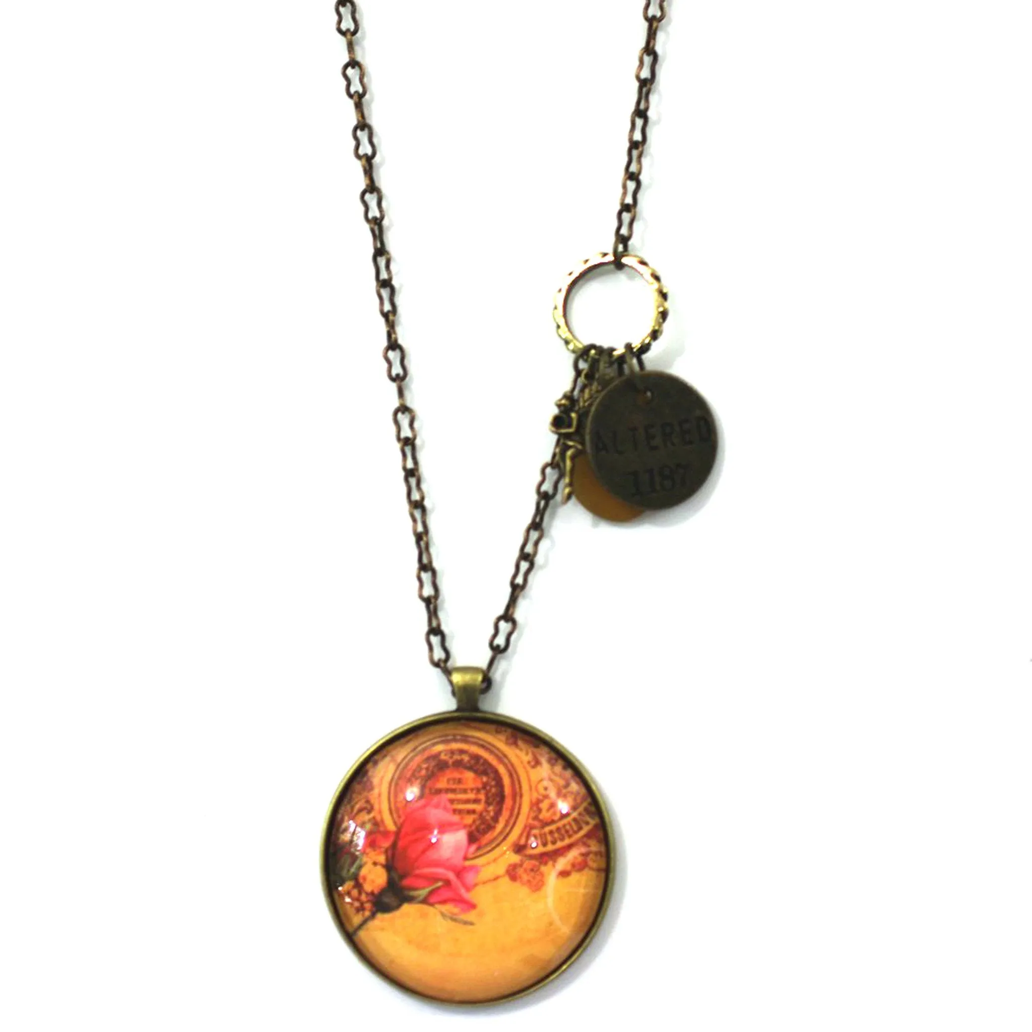 Vintage Rose - Flower Pendant on Antique Bronze Chain - Simple Statement Necklace - 30" Long - Papersonal - Clay Space