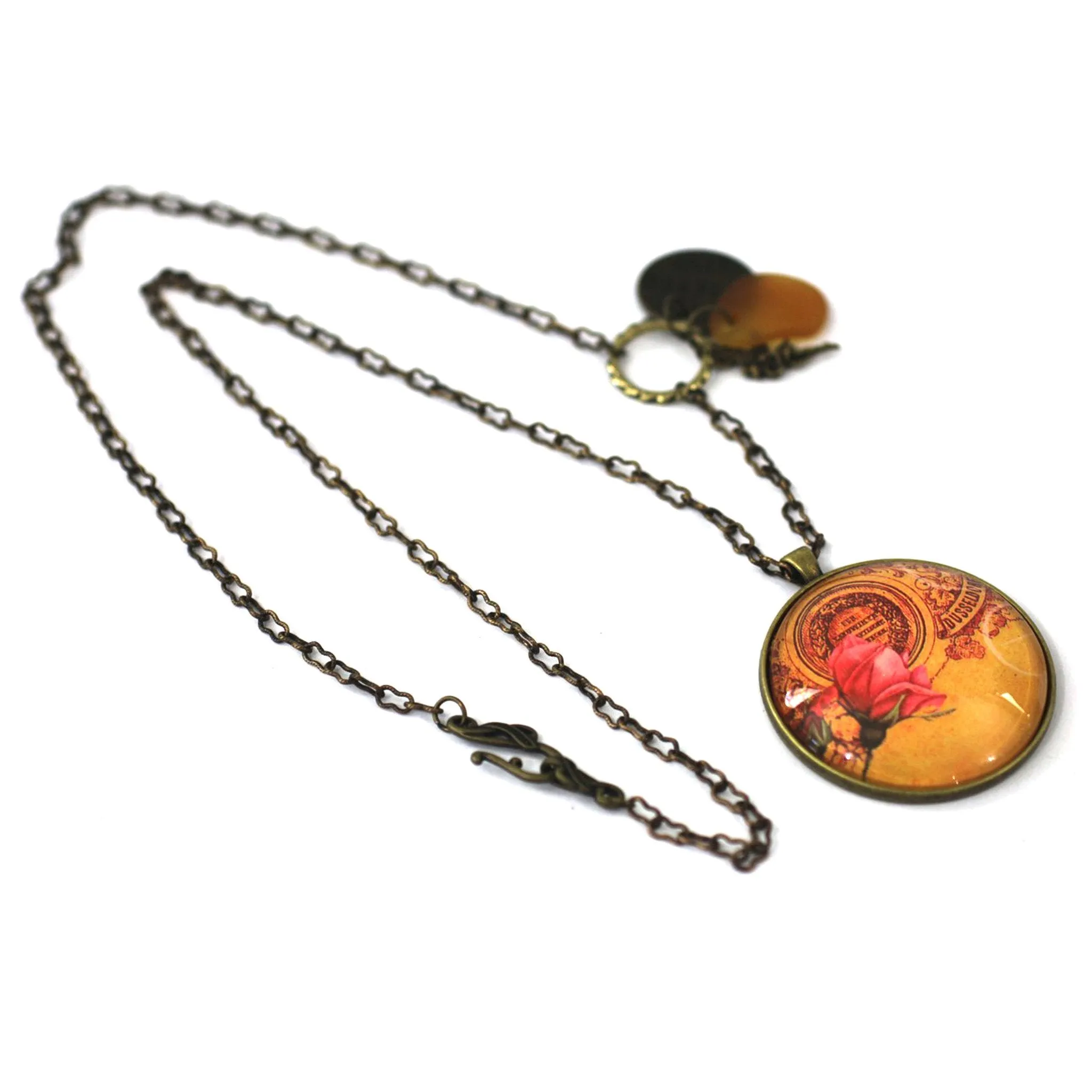 Vintage Rose - Flower Pendant on Antique Bronze Chain - Simple Statement Necklace - 30" Long - Papersonal - Clay Space